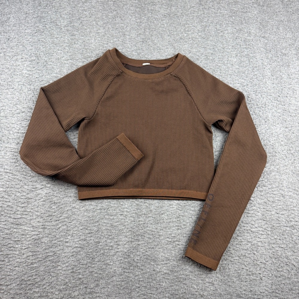OFFLINE Aerie Long Sleeve Crop Top Women's XS Brown Waffle Knit Seamless Active